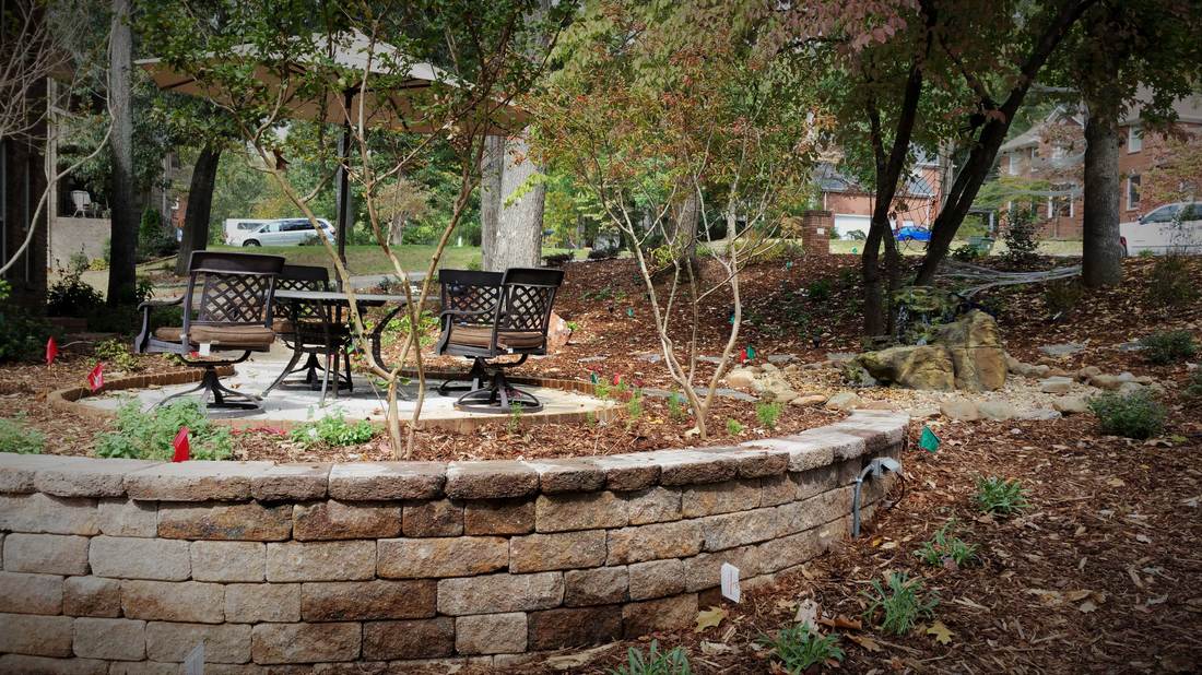 Green Thumb Design project of new patio, retaining wall and water fountain.